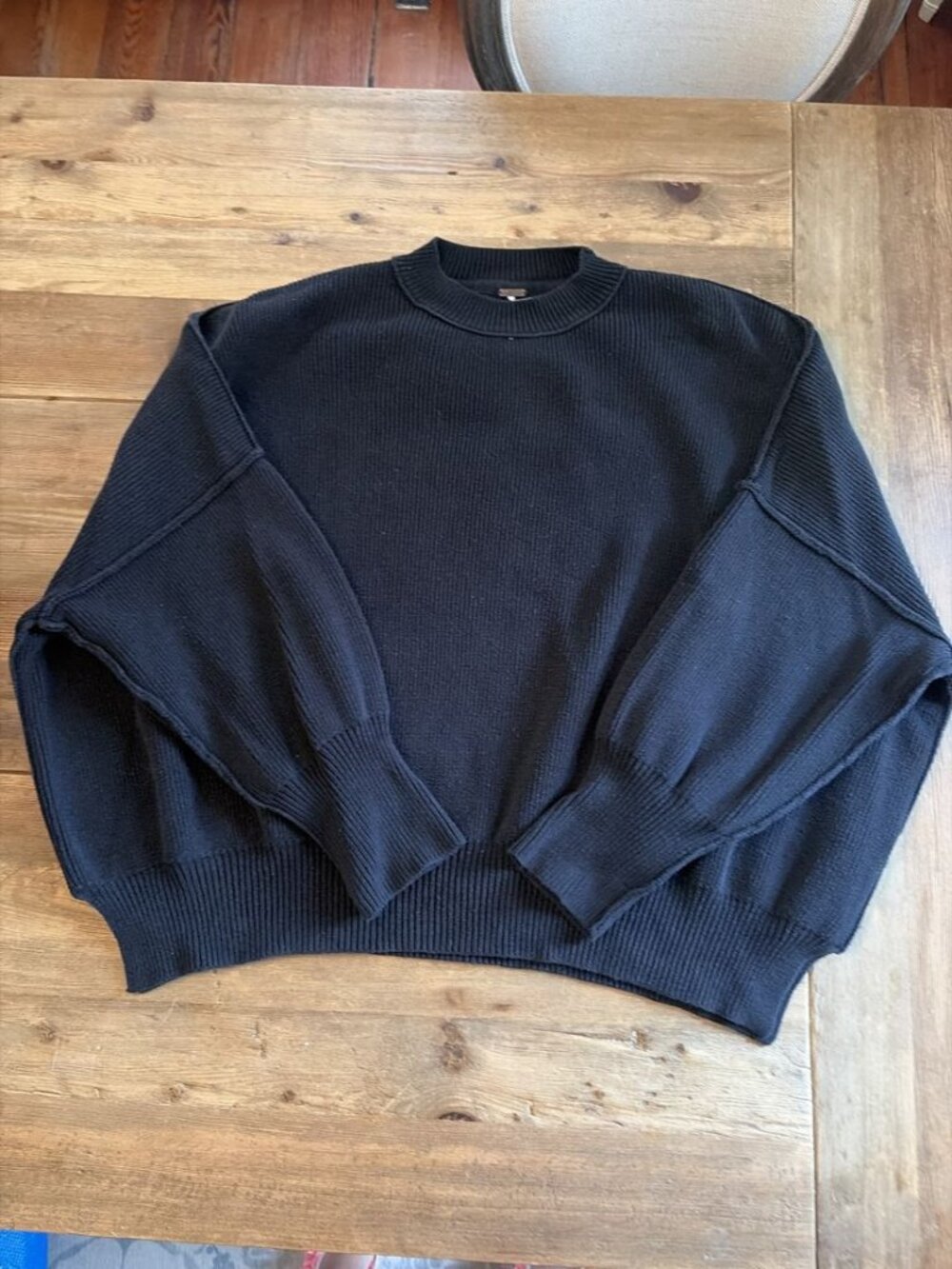 Free People Black Chunky Ribbed Knit Pullover Sweater Nameplate